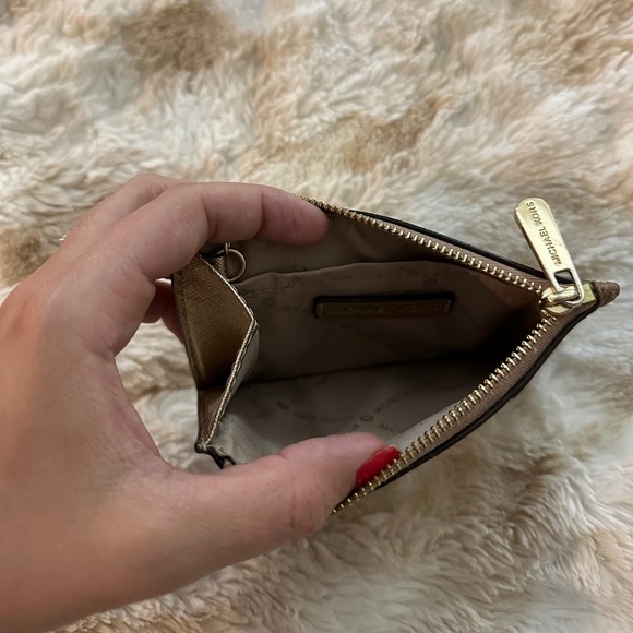 Michael Kors Women's Center Stripe MK TZ Coin Pouch Wallet DK Khaki Gold Leather - Picture 8 of 9
